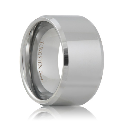10mm Wide Black Tungsten Carbide Beveled Matted Brushed Center Wedding Band Ring 