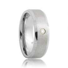Diamond Solitaire Beveled Brushed Tungsten Carbide Wedding Ring (6mm - 8mm)