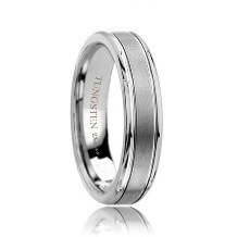 Brushed Designer Tungsten Carbide Wedding Band with Grooves