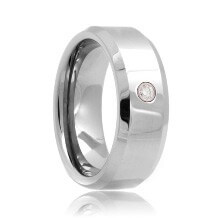 Diamond Solitaire Beveled Tungsten Carbide Band (6mm - 8mm)