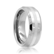 Beveled Tungsten Wedding Ring with Platinum Inlaid (6mm - 8mm)