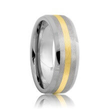 Beveled Brushed Tungsten Ring with Gold Inlaid (6mm - 8mm)