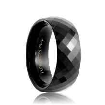 Diamond Faceted Black Tungsten Carbide Wedding Ring
