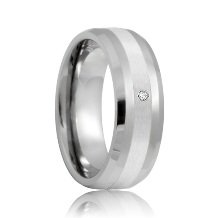 Beveled Diamond Solitaire Platinum Inlay 8mm Tungsten Carbide Wedding Band