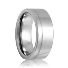 Flat Offset Single Groove Polished Shine Tungsten Band (6mm - 8mm)