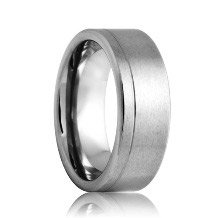 Flat Offset Single Groove Brushed Tungsten Jewelry Band (6mm - 8mm)
