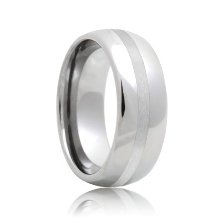 Domed Platinum Inlay Tungsten Wedding Band (6mm - 8mm)