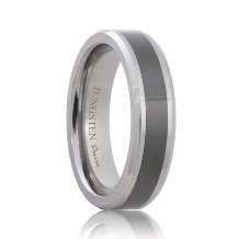 Black Ceramic Inlaid Beveled Tungsten Wedding Ring