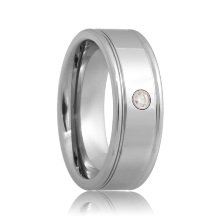 Diamond Solitaire Dual Groove Tungsten Carbide Band (6mm - 8mm)