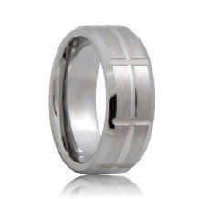 Brushed Intersecting Grooves Tungsten Engagement Ring