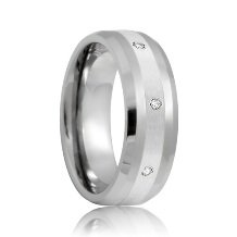 Beveled Diamond Set Platinum Inlaid 8mm Tungsten Carbide Wedding Ring