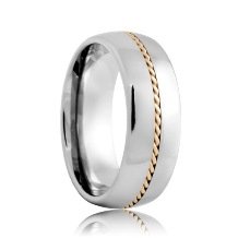 Domed Tungsten Band with Hand Woven Gold Braided Inlay (6mm - 8mm)