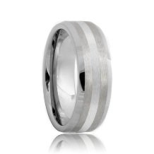 Beveled Brushed Platinum Inlayed Tungsten Wedding Band (6mm - 8mm)